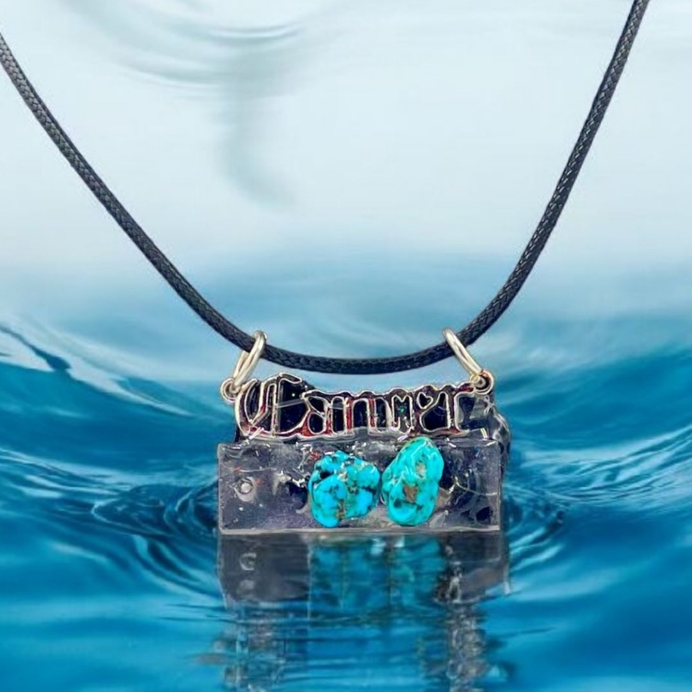 Silver and Turquoise Zodiac Pendant Necklace Cancer